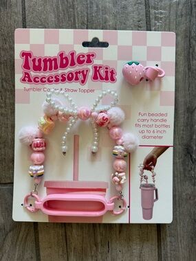 Pink Tumbler Accessory Kit - Beaded Handle & Strawberry Straw Topper